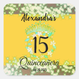Adesivo Quadrado Celebração Elegante de Quinceanera Dourada de Most
