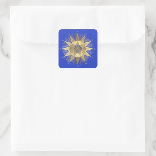 Adesivo Quadrado Celebrações do Sol Dourado Azul Celestial (Bolsa)
