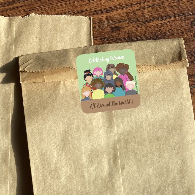 Adesivo Quadrado Celebrando As Mulheres Em Todo O Mundo (Criador carregado)