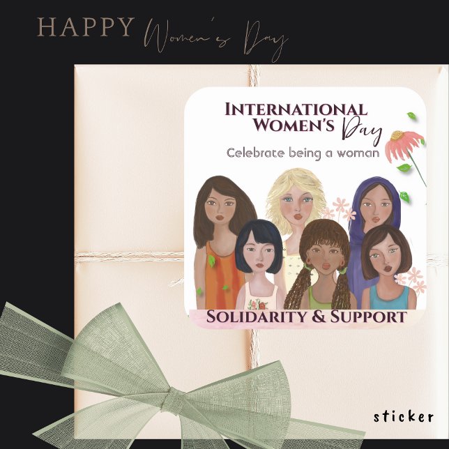 Adesivo Quadrado Celebrar Retratos do Dia da Mulher ( Celebrate Women's Day Portraits Square Sticker)