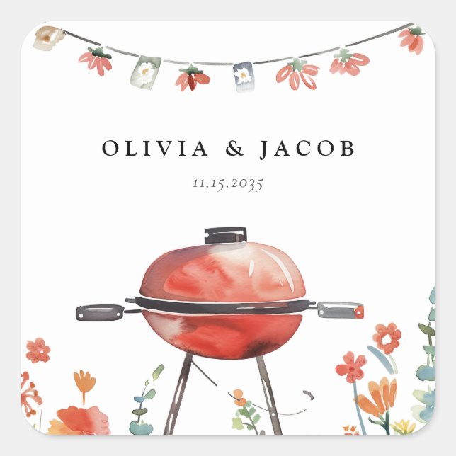 Adesivo Quadrado Celebrar vamos com Chá de Casais de CHURRASCO (Frente)