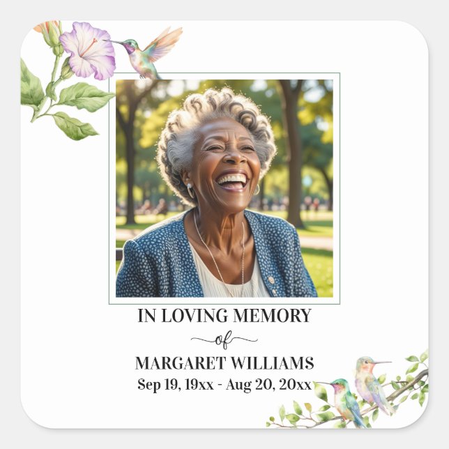 Adesivo Quadrado Celebration Of Life Hummingbirds Floral  (Frente)