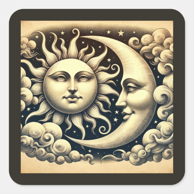 Adesivo Quadrado Celestiais Vintage Sol & Lua (Frente)