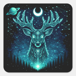 Adesivo Quadrado Celestial Deer – Starlit Grace Wildlife Galaxy