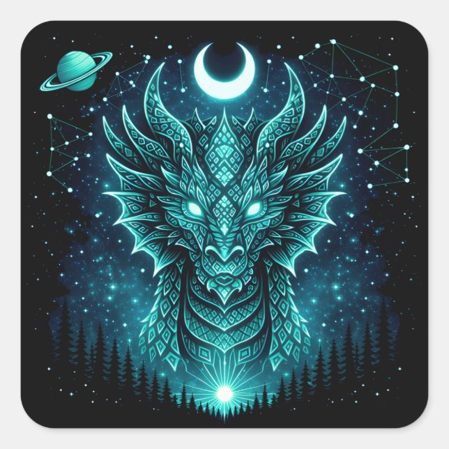 Adesivo Quadrado Celestial Dragon – Cosmic Myth Wildlife Galaxy (Frente)