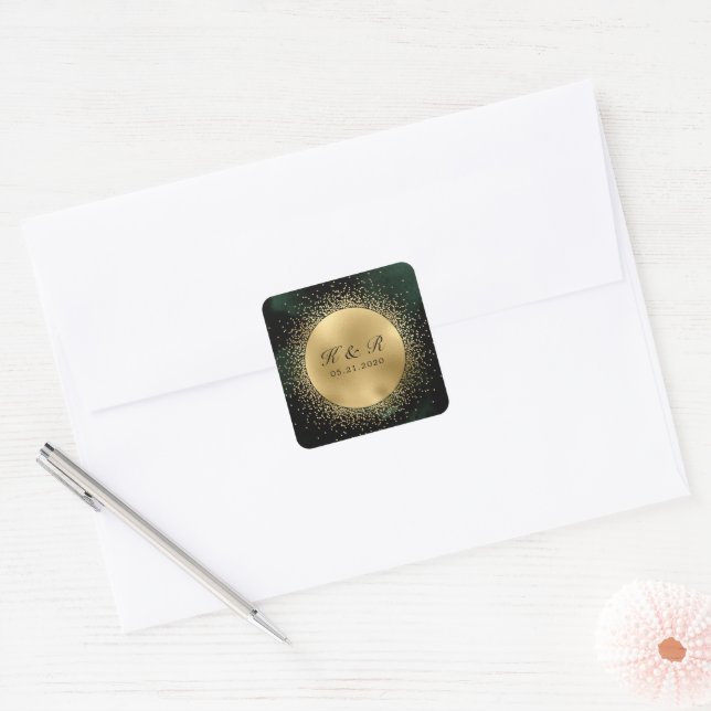Adesivo Quadrado Celestial Emerald Dourado Casamento da Lua (Envelope)