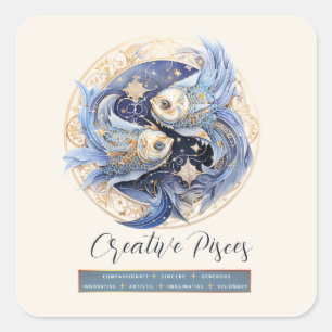Adesivo Quadrado Celestial Fantasy Símbolo Zodiac Peixes Aniversári