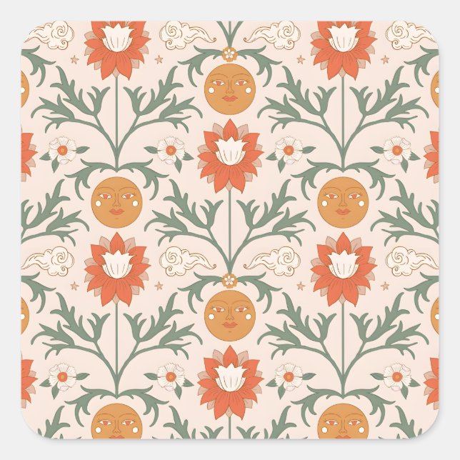 Adesivo Quadrado Celestial Floral Sunburst Seamless Pattern Design (Frente)