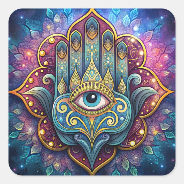 Adesivo Quadrado Celestial Hamsa  (Frente)