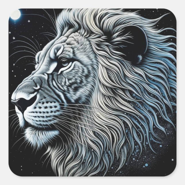 Adesivo Quadrado Celestial Lion Night Sky Ai Art (Frente)