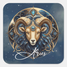 Adesivo Quadrado Celestial Ram Zodiac Sinal Cósmico Black Dourado A