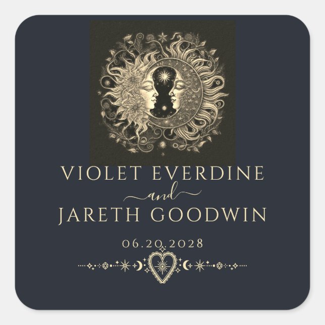 Adesivo Quadrado Celestial Sun Moon Stars Casamento (Frente)