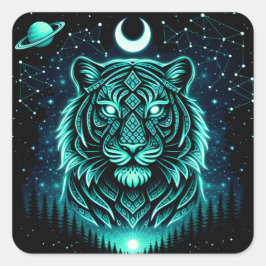 Adesivo Quadrado Celestial Tiger – Cosmic Striker Wildlife Galaxy