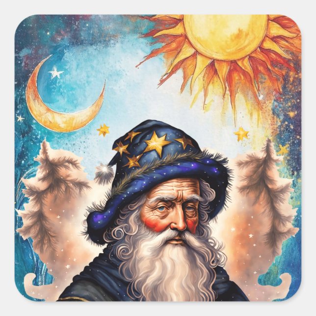 Adesivo Quadrado Celestial Wizard Sun e Lua (Frente)