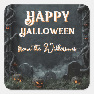 Adesivo Quadrado Cemitério Assustador 3D Lápides Halloween