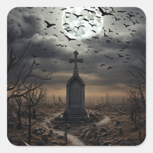 Adesivo Quadrado Cemitério Gótico do Cemitério de Halloween Creepy