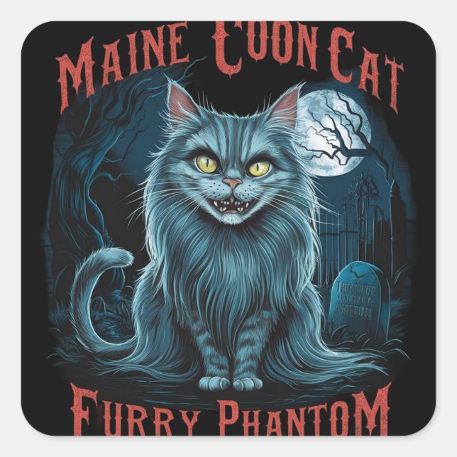 Adesivo Quadrado Cemitério lunático Sussurros: Design Furry Ghost (Frente)