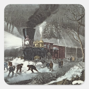 Adesivo Quadrado Cena americana da estrada de ferro, 1871