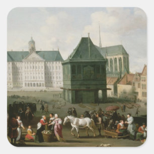 Adesivo Quadrado Cena antes do palácio da represa, Amsterdão do