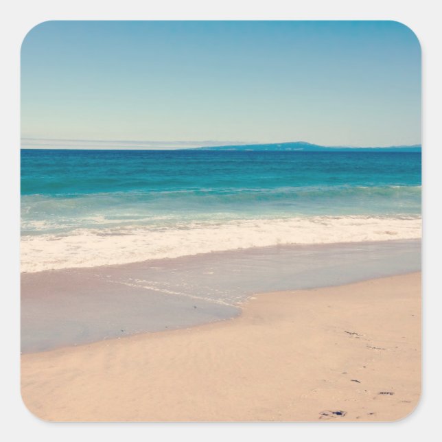 Adesivo Quadrado Cena Azul do Oceano de Fotografia de Praia (Frente)