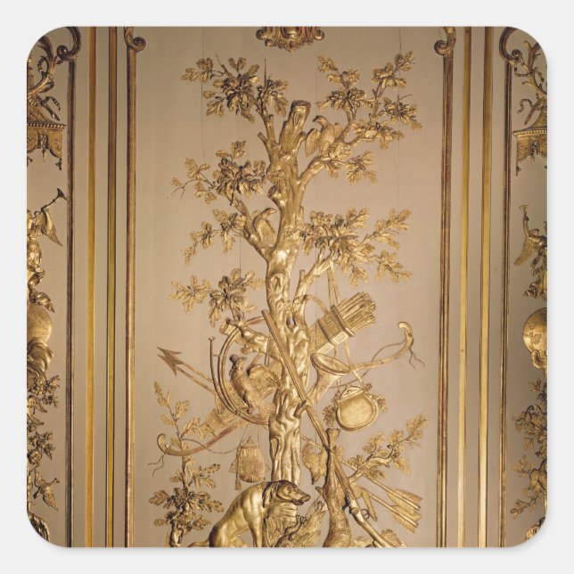 Adesivo Quadrado Cena de caça, despejo de madeira de jantar (Frente)