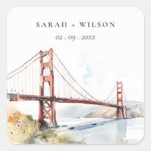 Adesivo Quadrado Cena de Casamento da Ponte Golden Gate de São Fran