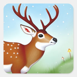 Adesivo Quadrado Cena de Deer na Wonderland de inverno