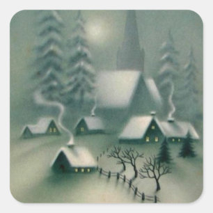Adesivo Quadrado Cena de inverno da Noite Silenciosa de Vintage