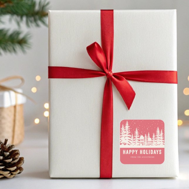 Adesivo Quadrado Cena de Inverno Natal Feliz Férias (Criador carregado)