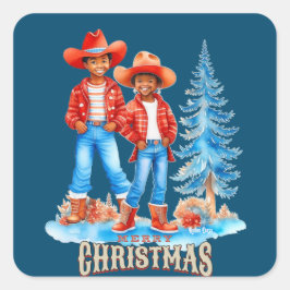 Adesivo Quadrado Cena de Natal do Casal de Cowboy Negro