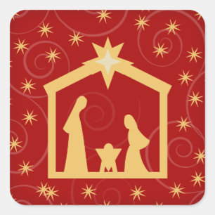 Adesivo Quadrado Cena de Natal Festivo Vermelho