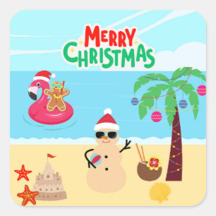 Adesivo Quadrado Cena de Natal na Praia