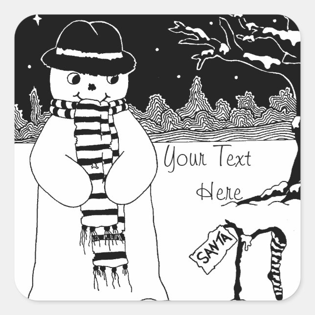 Adesivo Quadrado cena de neve com bonitinho bonitinho de neve no Na (Frente)