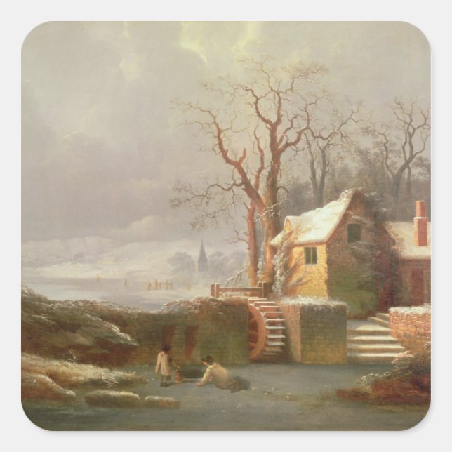 Adesivo Quadrado Cena de Neve com Linho e Algodão (Frente)