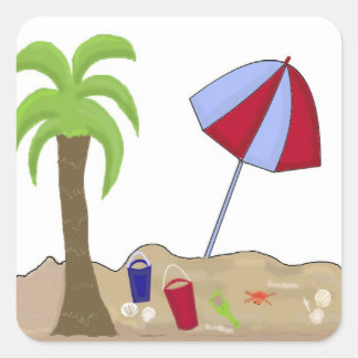 Adesivo Quadrado Cena de Praia de Férias