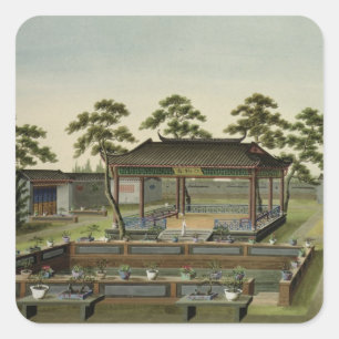 Adesivo Quadrado Cena do jardim, c.1820-40 (w/c no papel) 4