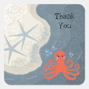 Adesivo Quadrado Cena do Oceano com Octopus Obrigado