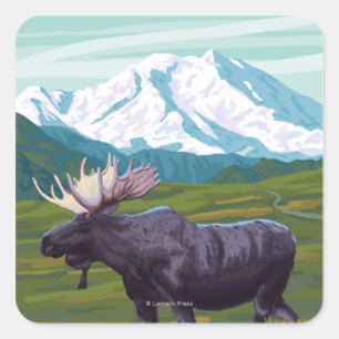 Adesivo Quadrado Cena dos alces - Wrangell, Alaska