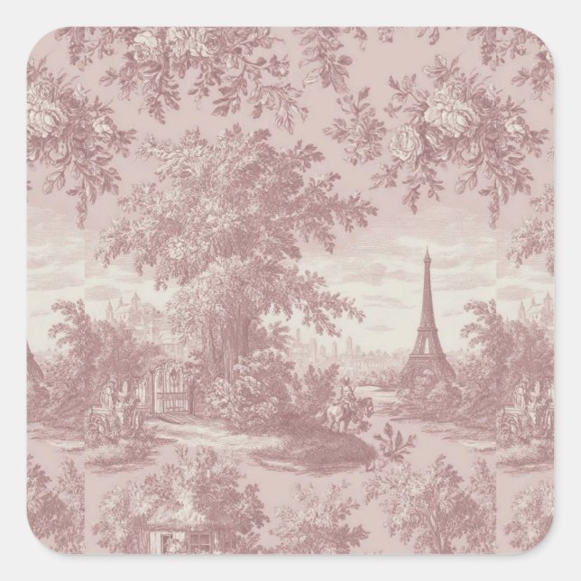 Adesivo Quadrado Cena francesa Elegante de Toile Rosa de Jouy (Frente)