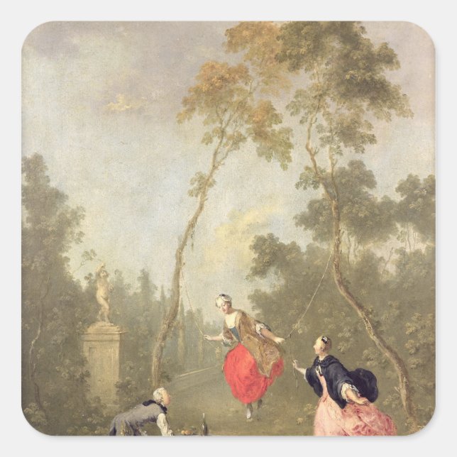 Adesivo Quadrado Cena Galante em um Parque, c.1760 (Frente)