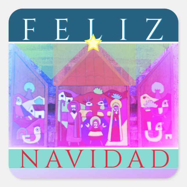 Adesivo Quadrado Cena Natividade "Feliz Navidad" (Frente)