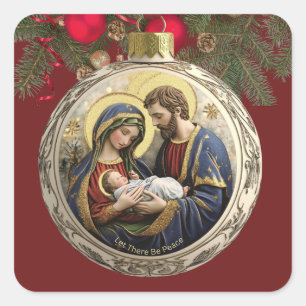 Adesivo Quadrado Cena Personalizada de Natal "Haja Paz"