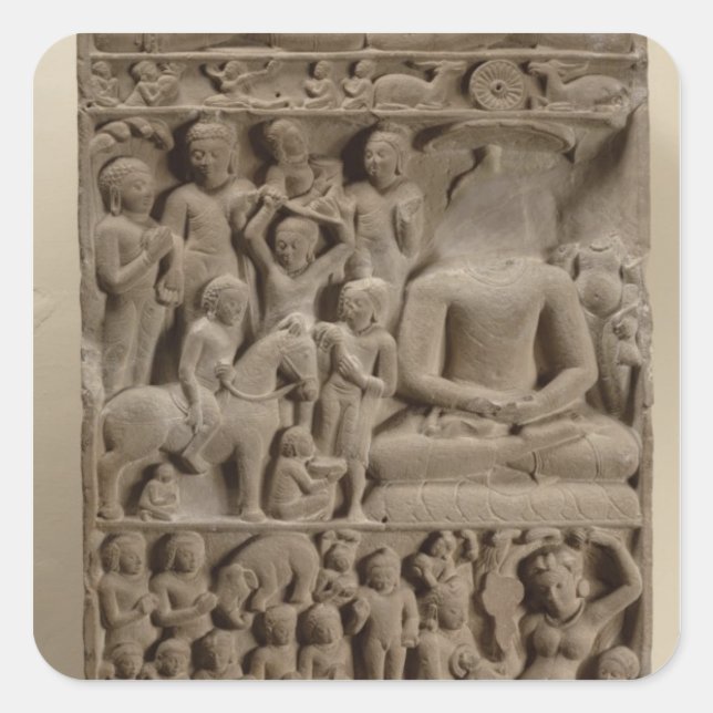 Adesivo Quadrado Cenas da vida de Buda, Sarnath, Uttar Pradesh (Frente)