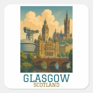Adesivo Quadrado Cenas Retro Vintage Glasgow Escócia Paisagem Urban