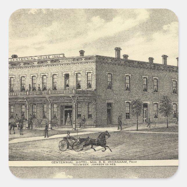 Adesivo Quadrado Centennial Hotel, Tecumseh e Neb, Nebraska (Frente)