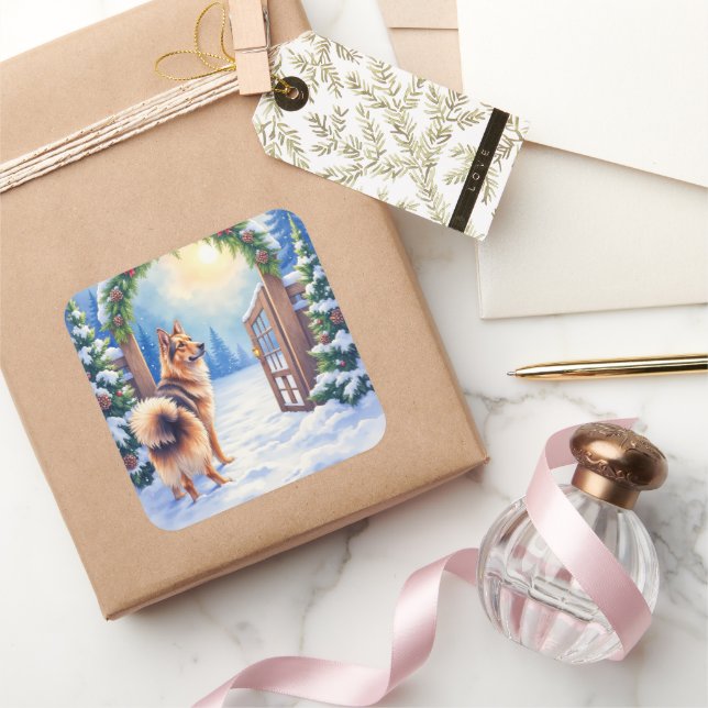 Adesivo Quadrado Central Asian Shepherd Snowy Gate Christmas Art (Presentear)