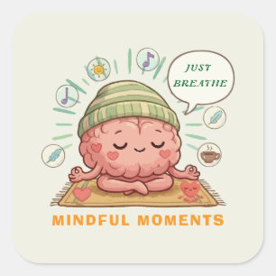 Adesivo Quadrado Cérebro Kawaii Meditando Zen Bem-Estar Saúde Ment