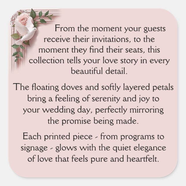 Adesivo Quadrado Ceremony -  Pink Roses & Doves (Frente)