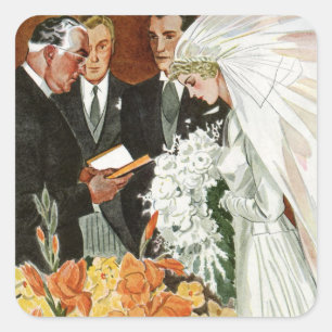 Adesivo Quadrado Cerimônia de casamento vintage com noiva e noivo