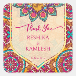 Adesivo Quadrado Cerise mandala rangoli nome personalizado do casam